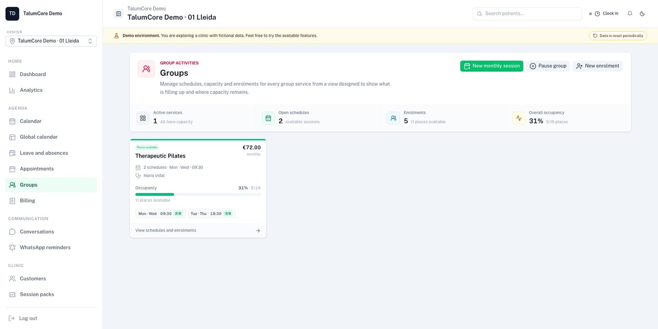 Management of group activities, timetables and enrolments in TalumCore