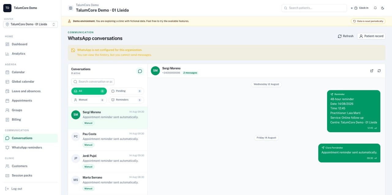 WhatsApp conversation inbox integrated into TalumCore