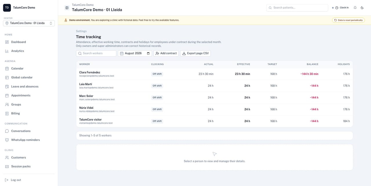 Team time tracking, contracts and holidays in TalumCore